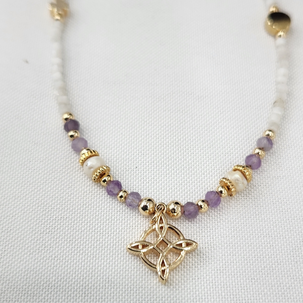 Elegant Gold Plated and Purple Beaded Necklace